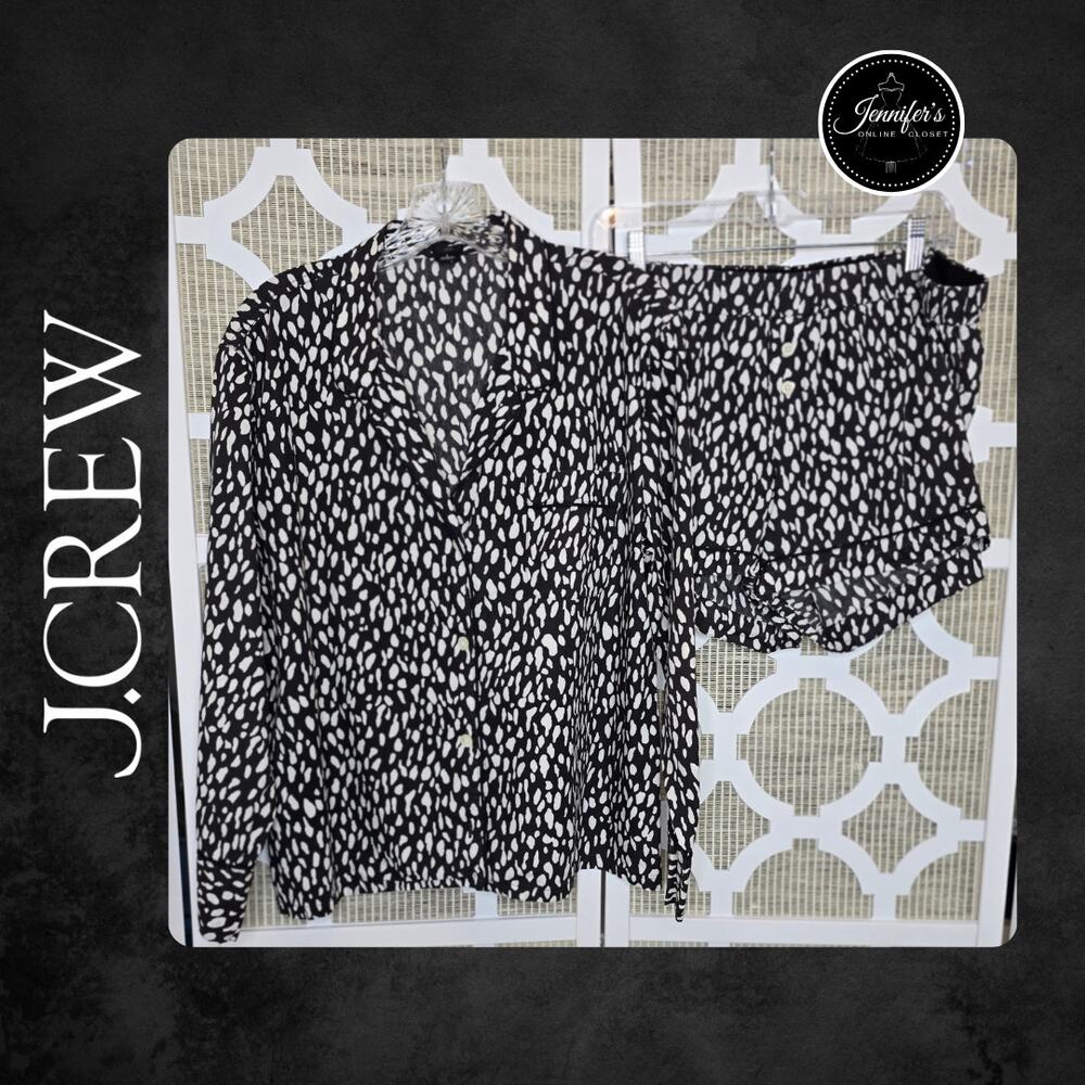 J. Crew Women's Black & White Long Sleeve and Sleep Shorts PJ Set Size Large